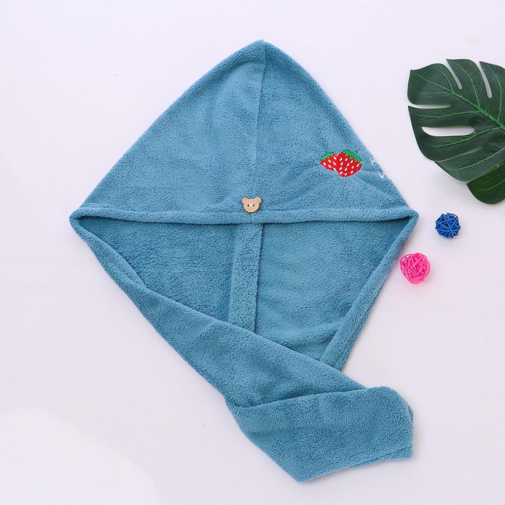 Koralle Fleece Haar Trocknen Handtuch Cartoon Haar Handtuch Wrap Bad Haar Trocknen Hut für HouseholdBlue