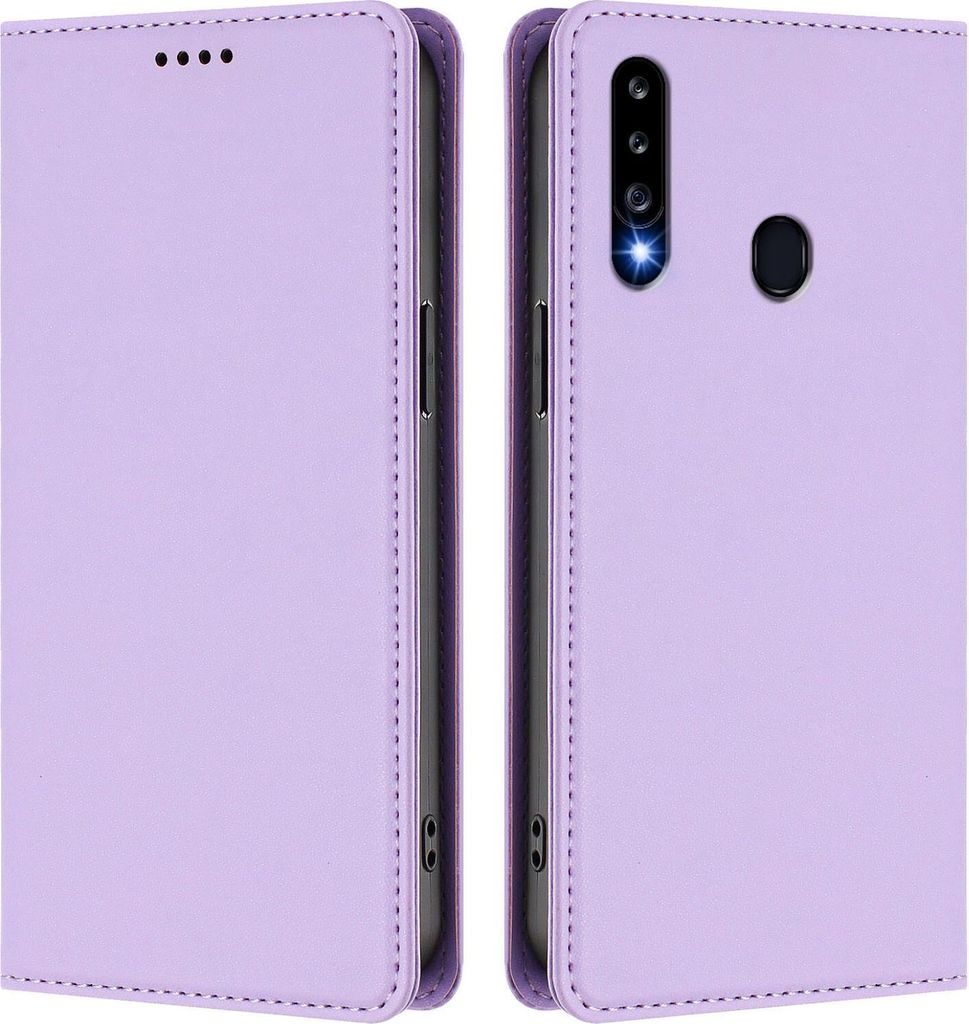 Handyhülle für Samsung Galaxy A20S, Kunstleder Klapphülle Stoßfeste Magnetische Hülle mit Ständer Violett