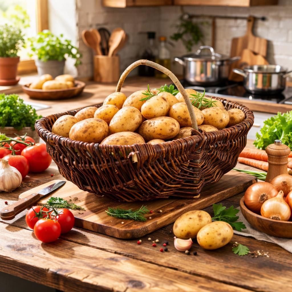 MIKONI Gemüsekorb 36 cm mit Griff, Kartoffelkorb Erntekorb Weidenkorb Pilzkorb Kartoffelkorb Blumenkorb Holzkorb Gartenkorb