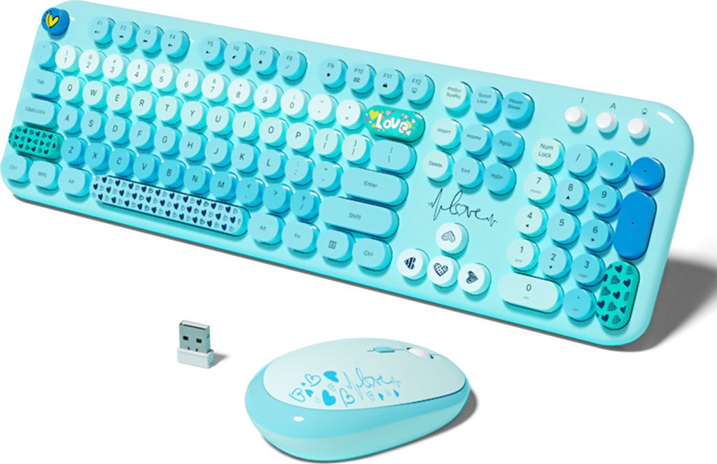 MOFII Kabellos Tastatur und Maus Set, 104 Tasten, hochwertige, gemischte Farben, USB-Empfänger, Bürotastatur für Laptops und Desktops - Blau