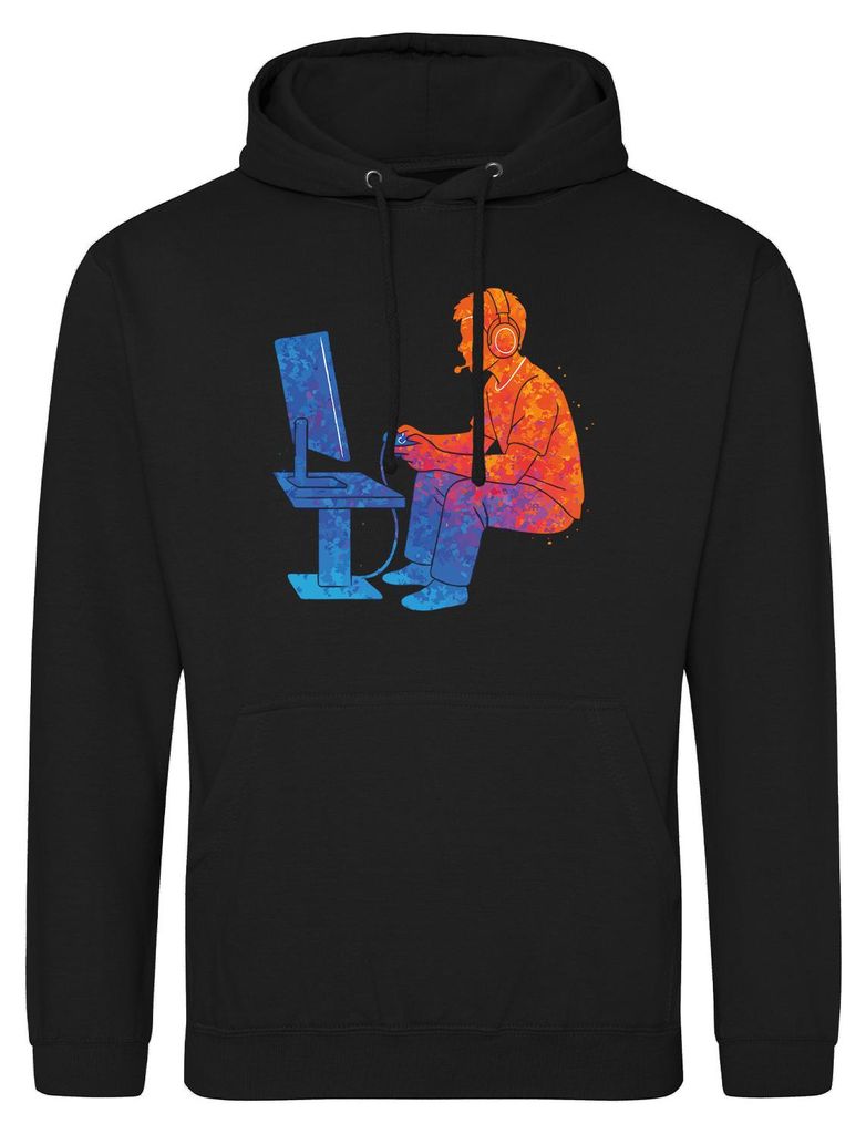 Huuraa Uni Hoodie Gaming bunte Silhouette XXL Deep Black Vegan Sweatshirt Geschenkidee