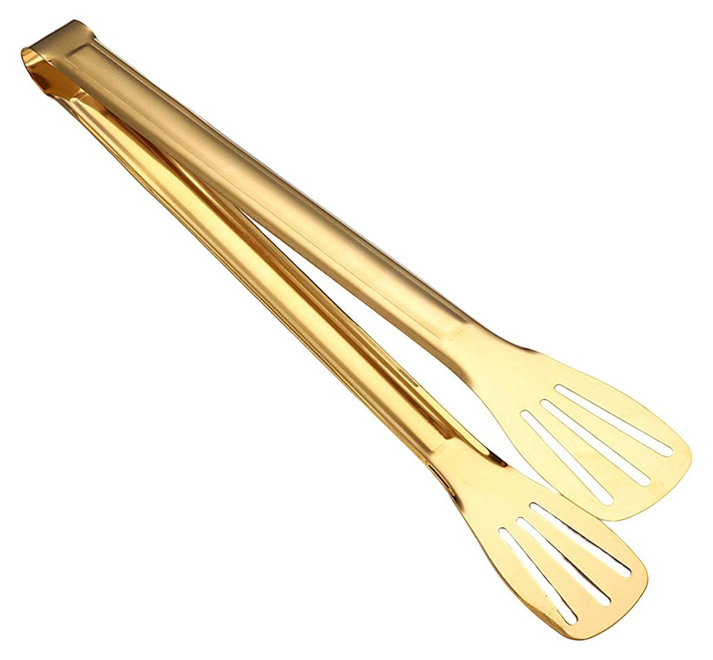 Edelstahl-Servierzange, hitzebeständig, für Grillbuffet, rutschfester Griff, Lebensmittelklemme mit Ölablauflöchern