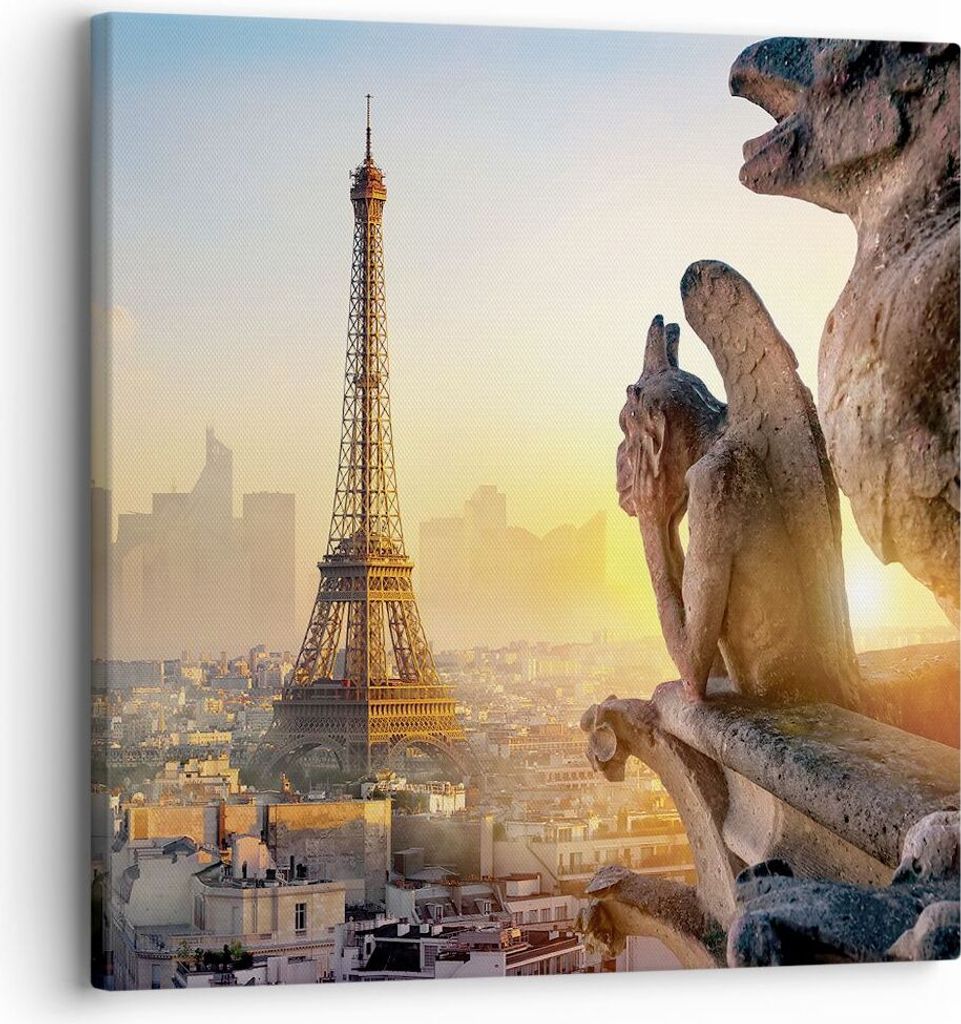 Bild auf Leinwand - Leinwandbild - Einteilig - Wasserspeier Turm Eiffel - 30x30cm - Wand Bild - Wanddeko - Wandbilder - Leinwanddruck - Bilder - Wa...