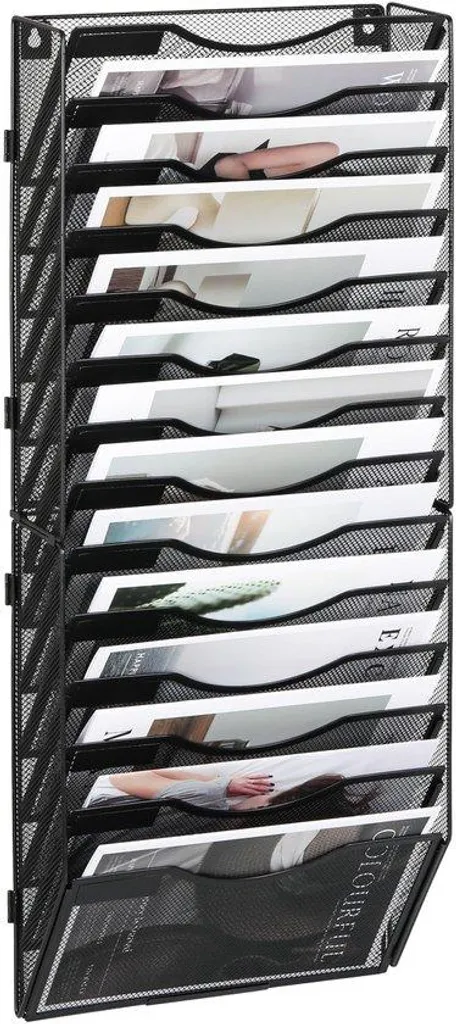 Trieur de documents mural A4 en métal mesh noir pour classement bureau