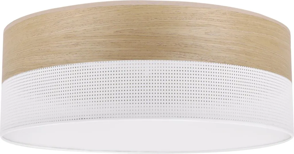 Lampe de plafond en bois chêne doré et plexiglas blanc de 40 cm