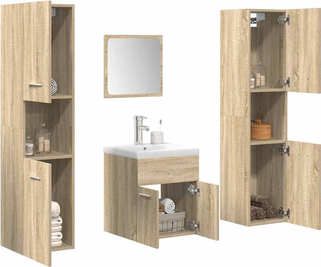 Möbel 5-tlg. Badmöbel-Set Sonoma-Eiche Holzwerkstoff - Badezimmer 3325029