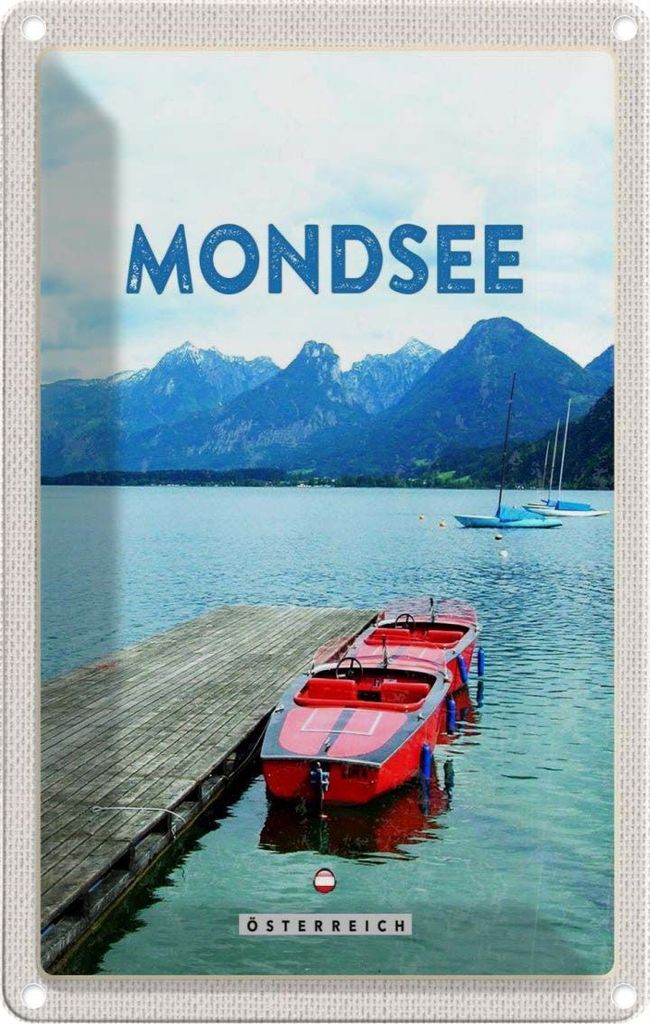vianmo Blechschild 30x20 cm Mondsee Österreich Boote See Berge Bildmotiv Reisemotiv Abenteuer Reisen Urlaub