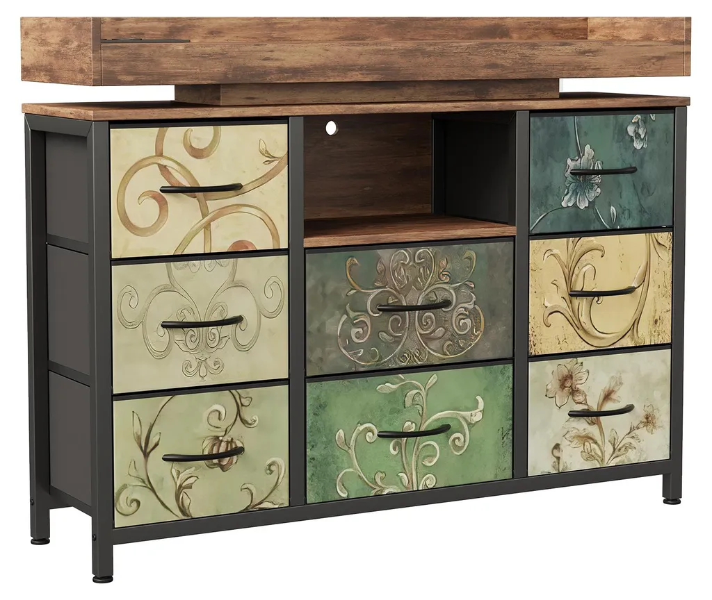 Commode 8 tiroirs avec prises intégrées pour ranger votre salon - 11