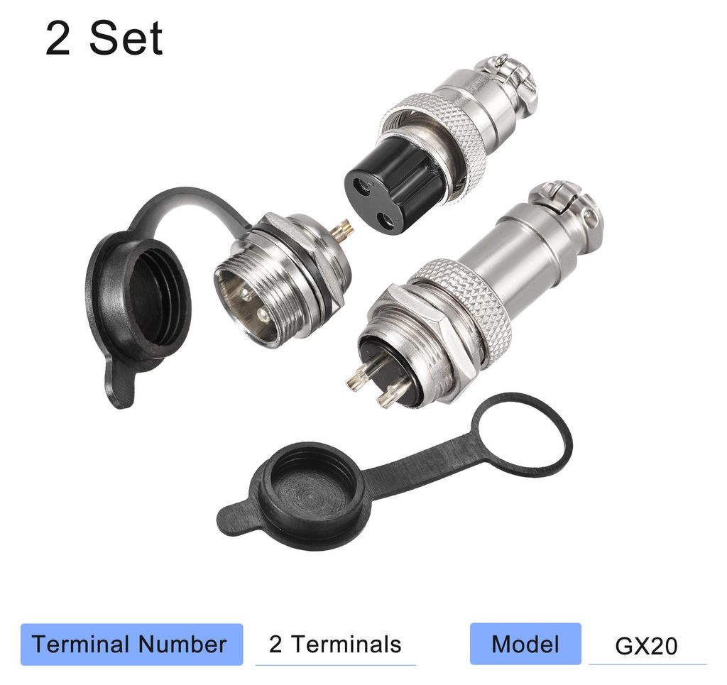 Packung mit 2 S?tze Luftfahrtstecker Set 20mm 2 Klemmen 10A 250V GX20 Wasserdichte m?nnliche weibliche Zubeh?r mit Abdeckkappe