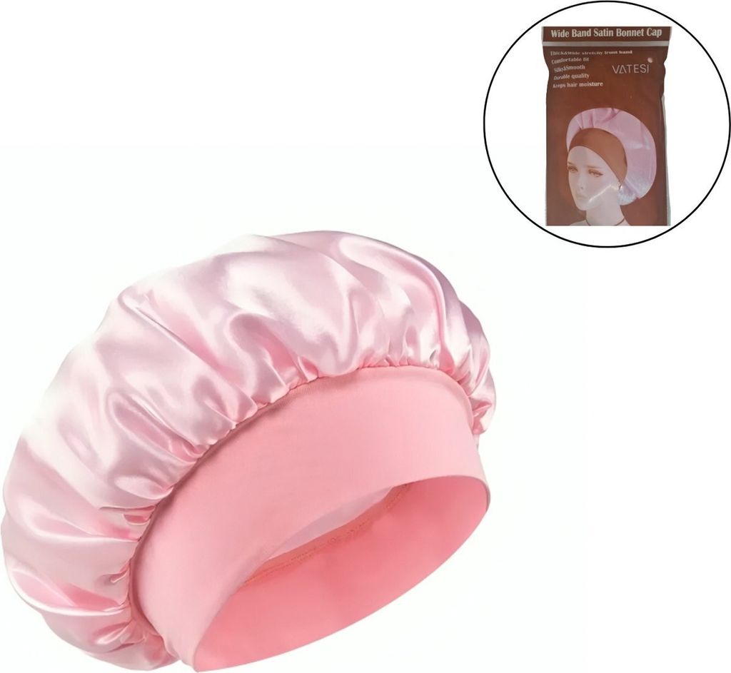 SENGTERM Satin Schlafmütze Doppelschicht – Elastisch, Mit Breitem Band, Für Lockiges & Langes Haar (ca. 36 Cm Durchmesser)