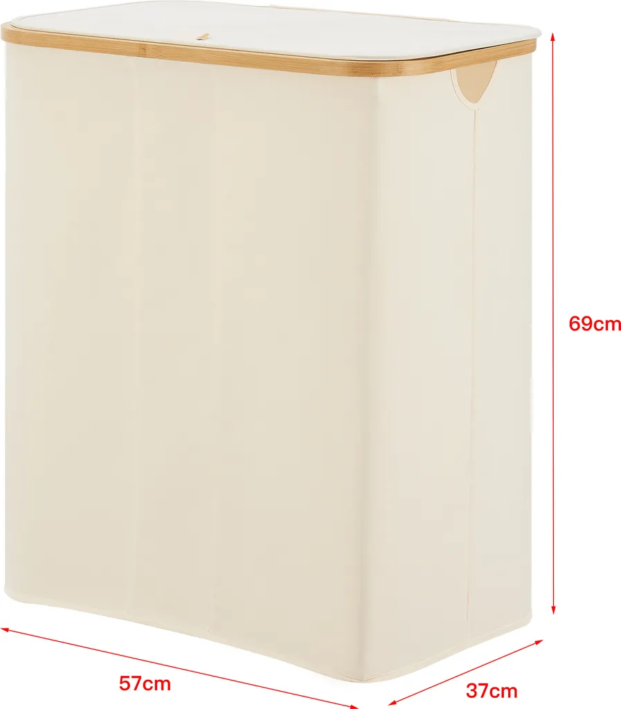 Grand coffre à linge beige Rusko 140L pour organisation buanderie chic - 3
