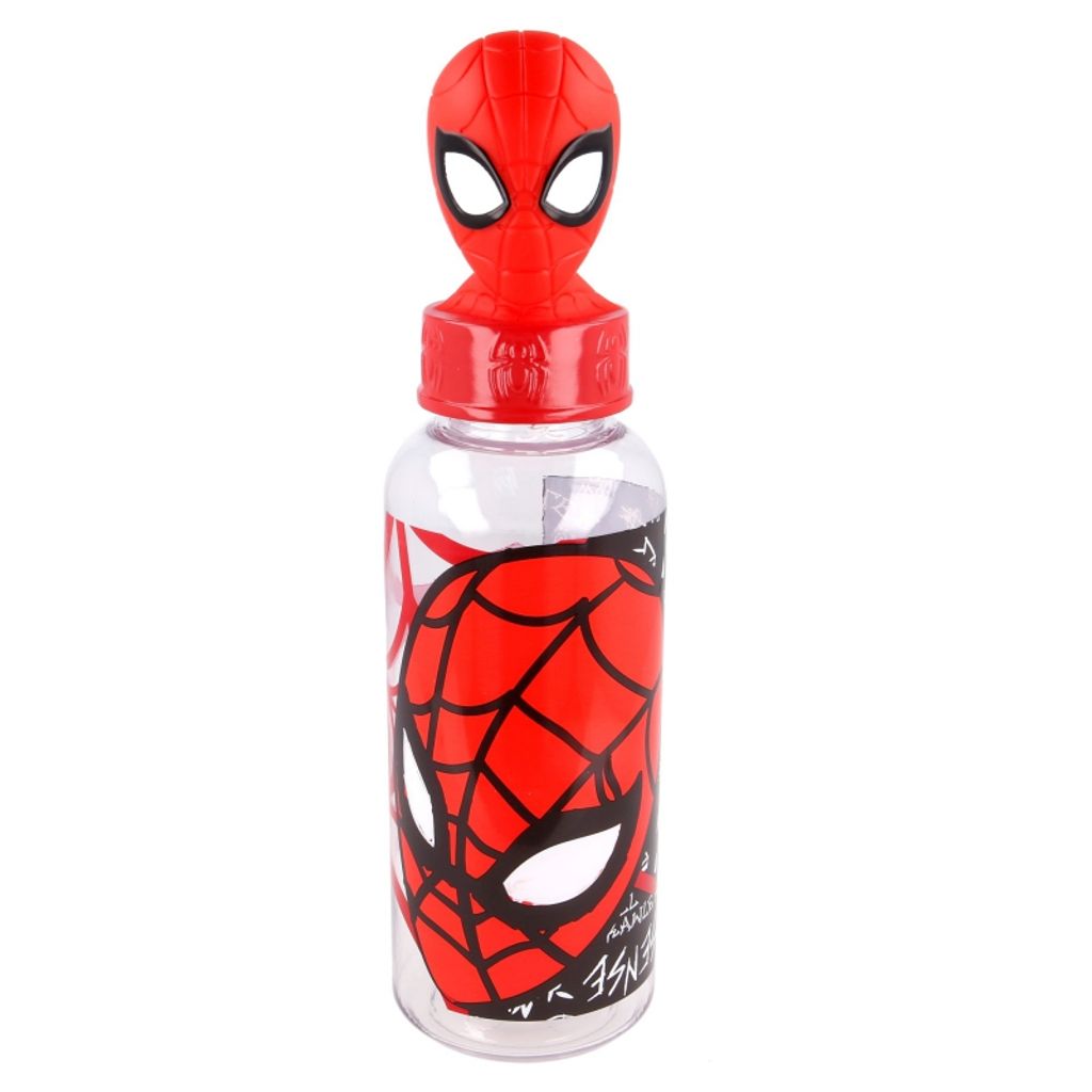 STOR Original Marvel Spiderman Trinkflasche für Kinder aus 3D-Kunststoff, 560 ml, mit verziertem Deckel und einer 3D-Figur der bekanntesten Charak...
