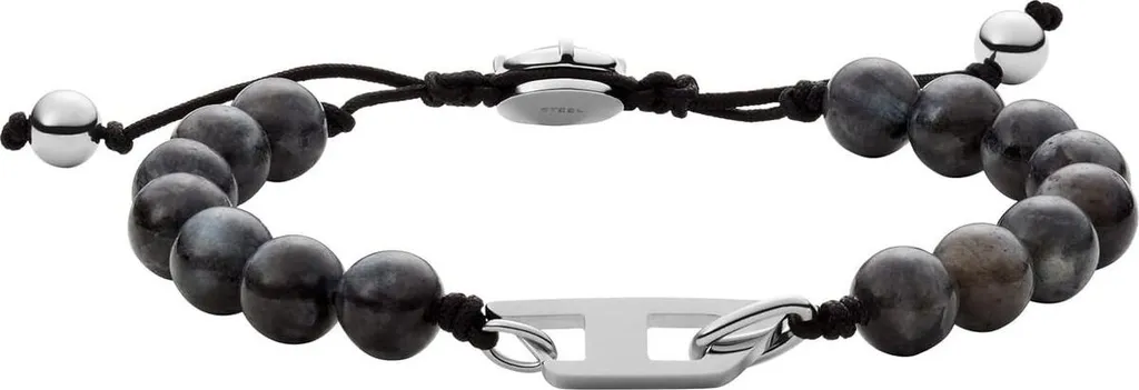 Diesel Beads Bracciale Maschile Acciaio e Agata Nera - Offerta Esclusiva