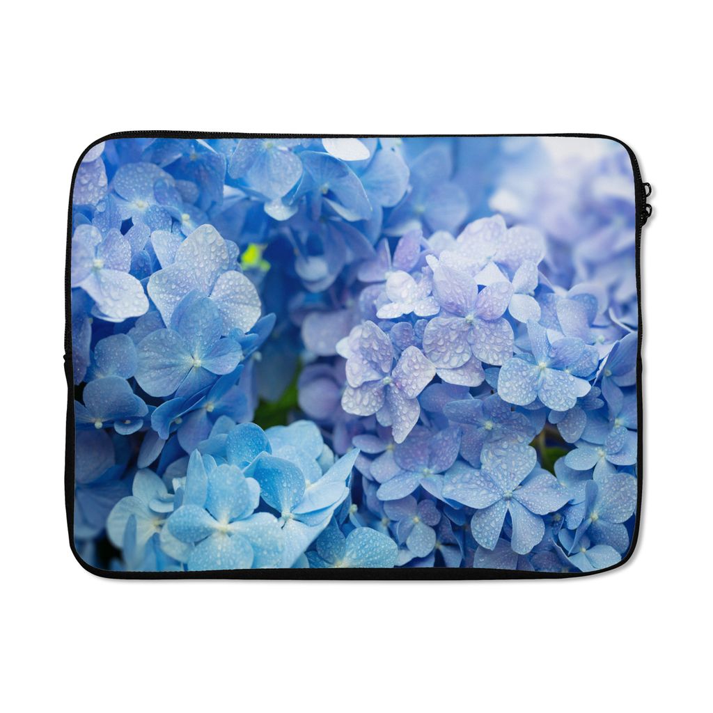 MuchoWow Laptop Hülle 15 Zoll Hortensie - Wassertropfen - Floral - Botanisch - Blau Laptoptasche - Laptoptasche - Sleeve - Rundum-Schutz