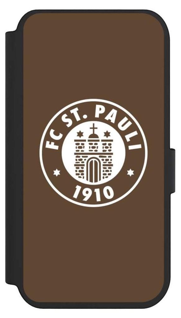 NIVOCASE Klapphülle für Apple iPhone 14 Pro Handyhülle aus Kunst Leder NIVOflip schwarz FC St. Pauli Offizielles Lizenzprodukt Wappen