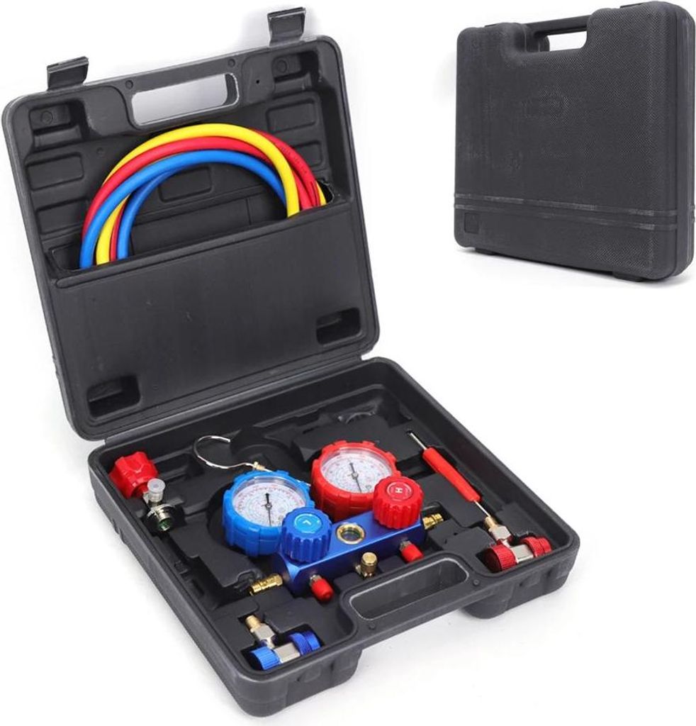 Klimaanlage Manometer-Set - 2-Wege Manifold - Für R40/R22/R134a/R404A - Druckmessgerät-Set - Wartung und Befüllung