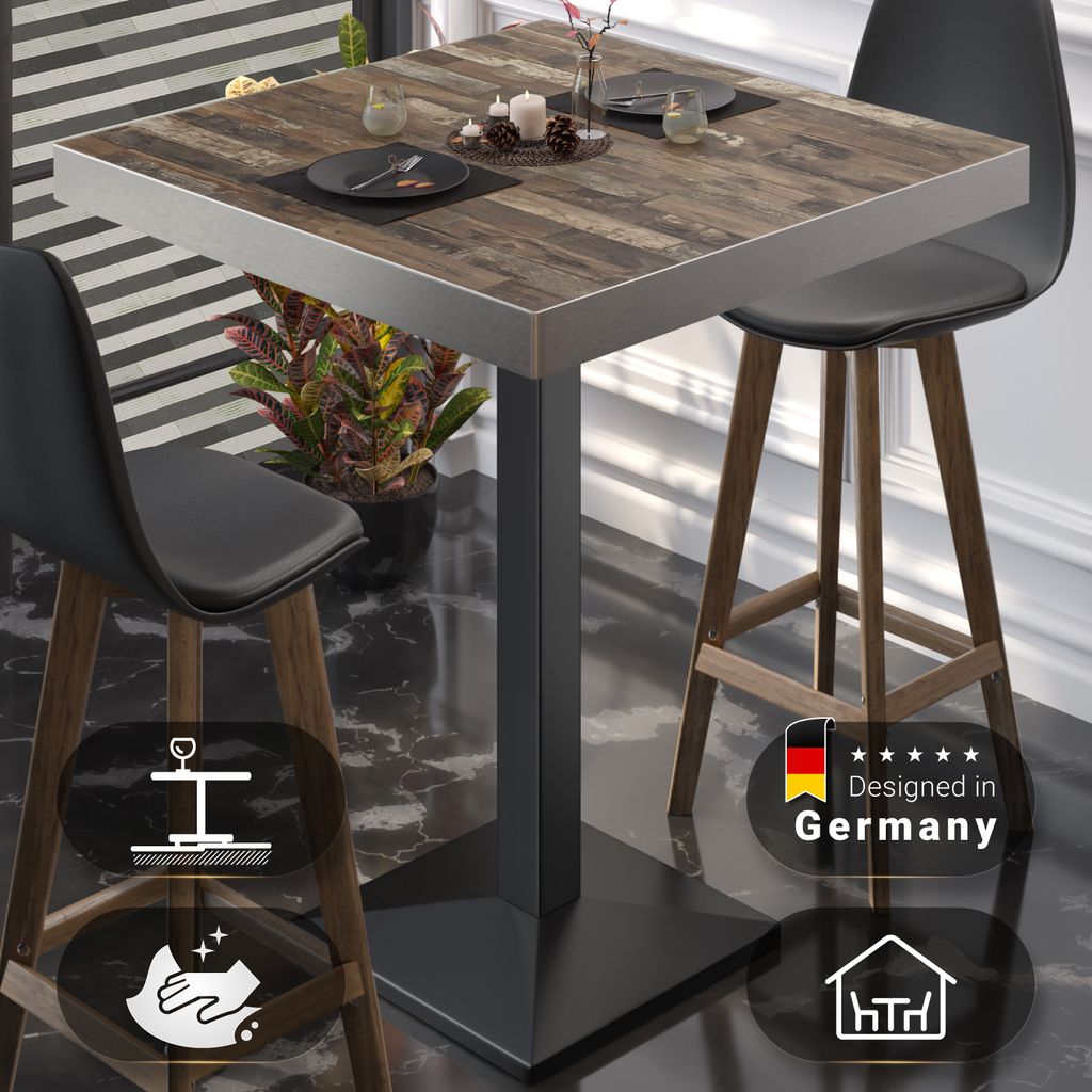 BPA | Bistro Stehtisch | 80 x 80 x 114 cm | Edelstahl Rand | Quadratisch | Vintage Old / Schwarz | Gastro Steh Tisch Restaurant