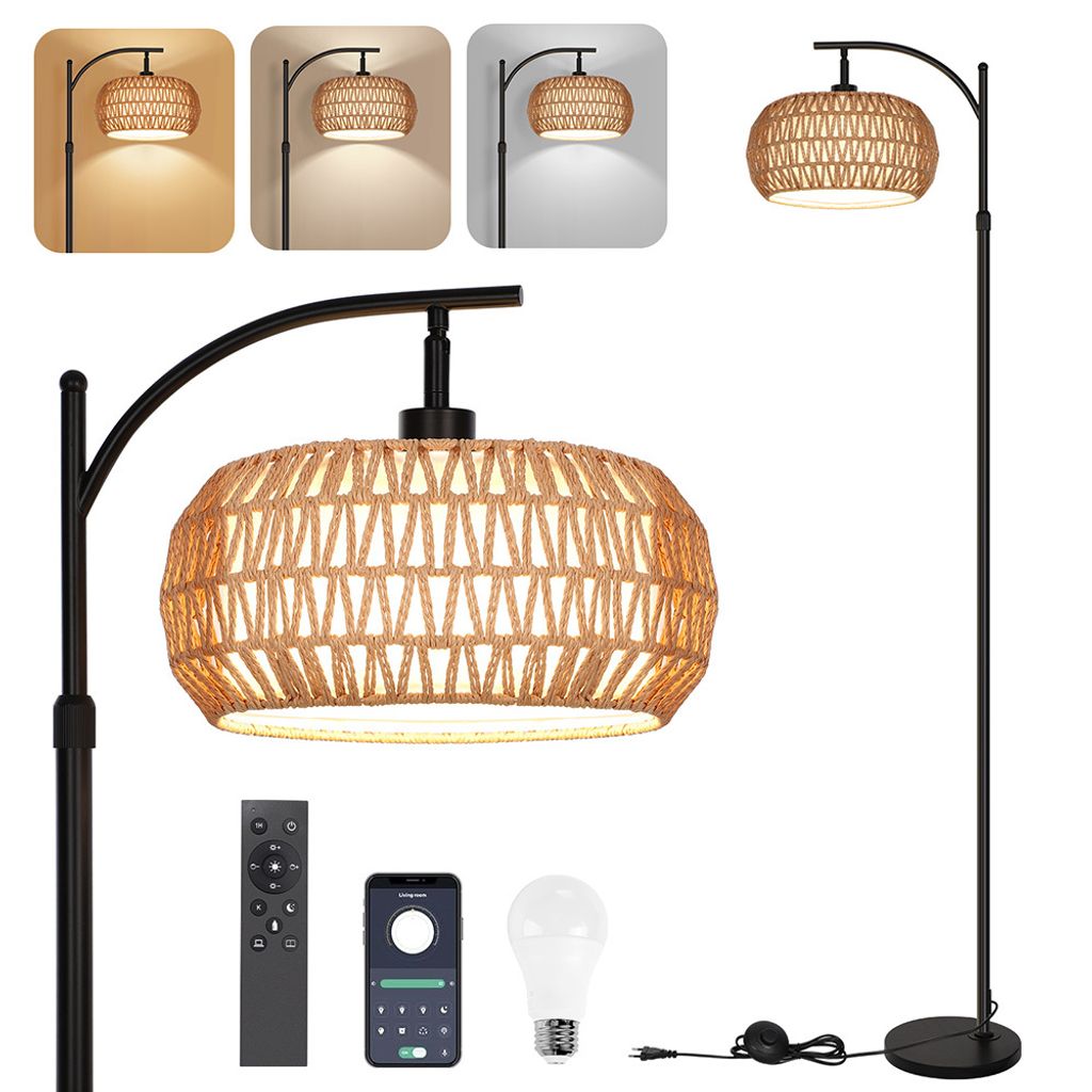 Dimmbar Stehlampe Wohnzimmer, Vintage Stehlampe Mit Fernbedienung, App-Steuerung, Industrial Stehleuchte Mit Zwei Lampenschirm Schlafzimmer Büro Deko