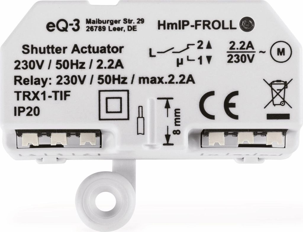 A white electronic device with labels and symbols.