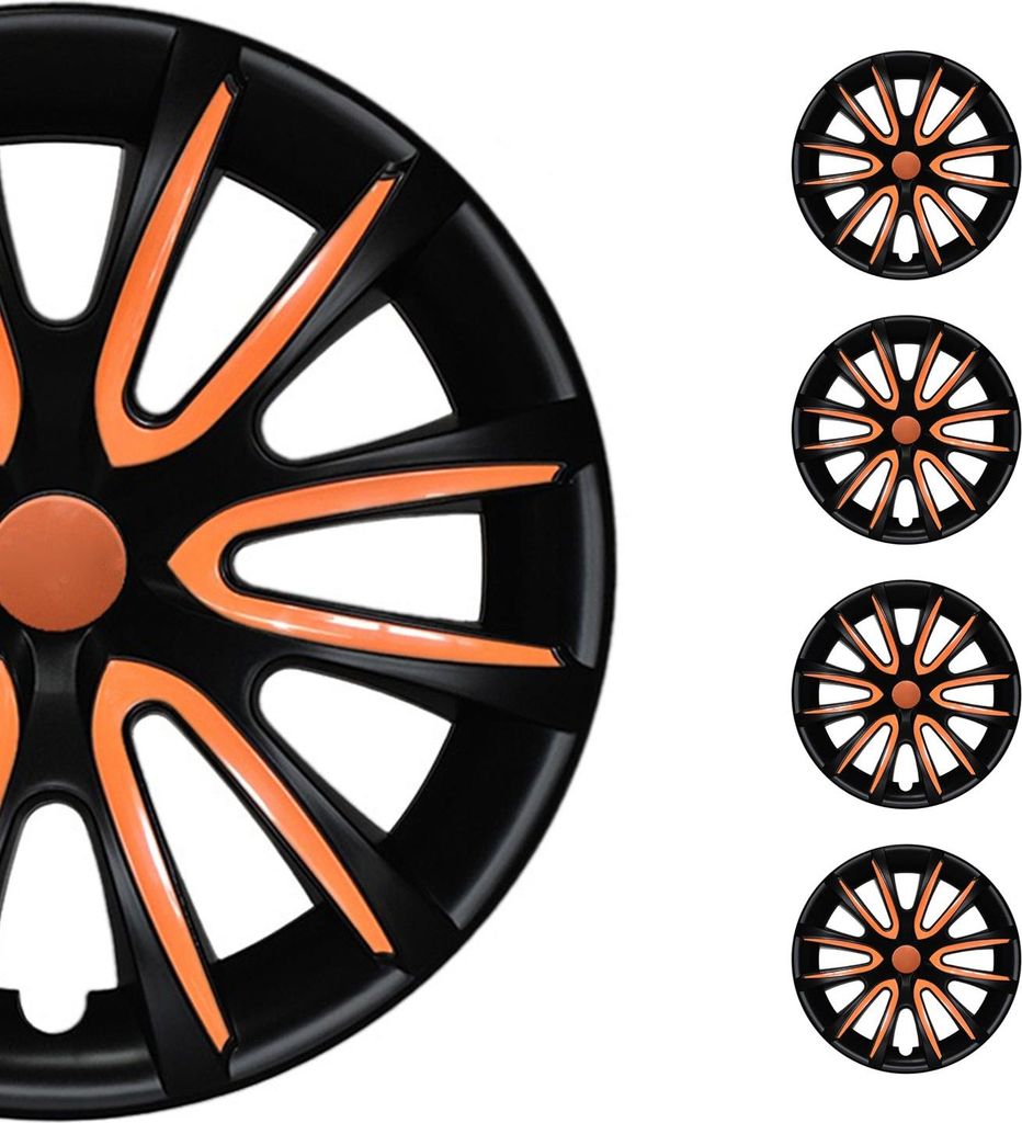 4 Stück Radblenden Radzierblenden Radkappen 15" Zoll Stahlfelgen Schwarz-Orange