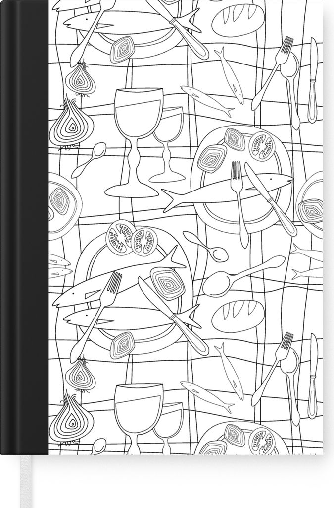 MuchoWow Notizbuch Tagebuch Haushaltsbuch Notebook A5 Fische - Muster - Schwarz und Weiß - Notizblock - Notizheft - Notebook - Schreibblock - Pa...