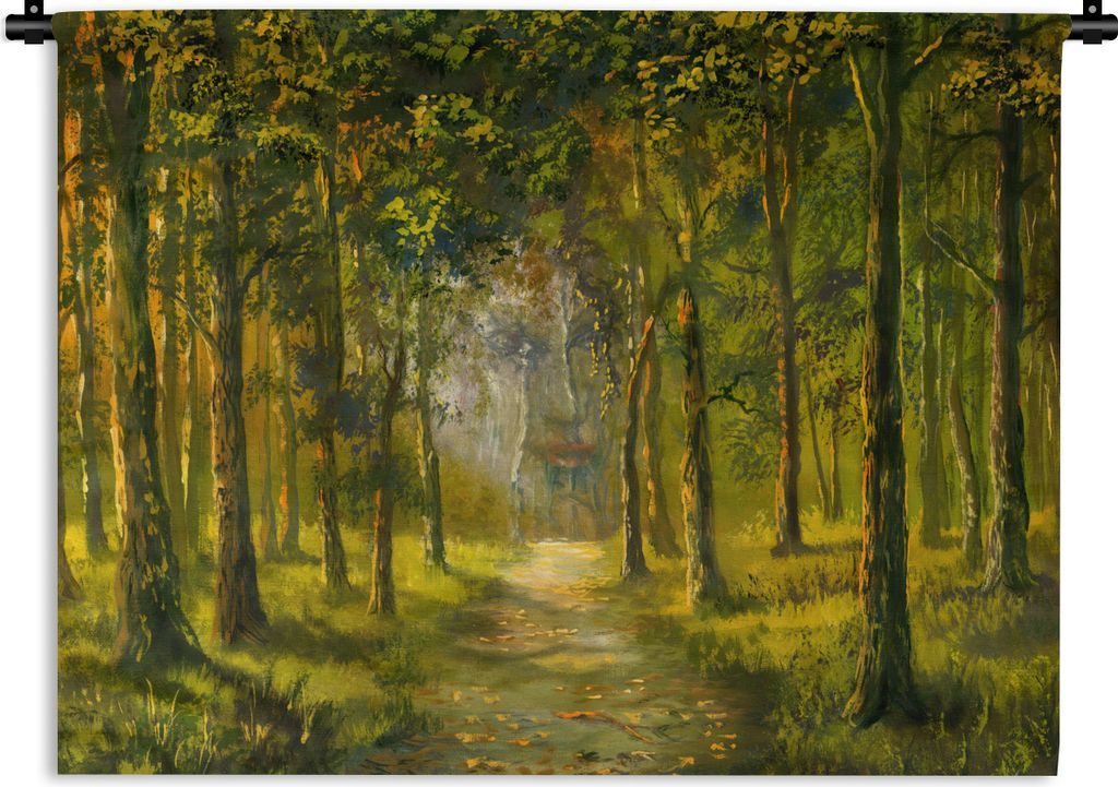 MuchoWow Wandteppich Wandbehang Eine Illustration eines Weges durch den Wald 150x112.50 cm Tapisserie Dekoration Wandtuch - Wanddecke - Wandteppiche