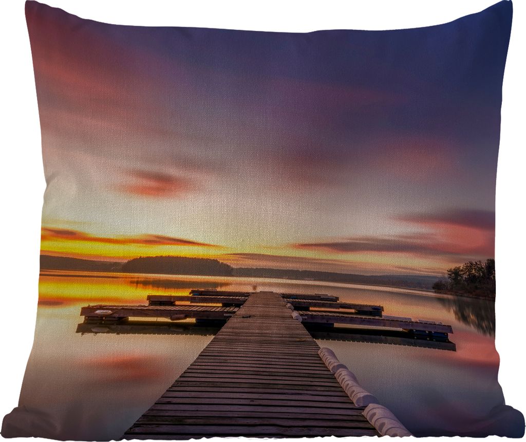 MuchoWow Outdoor Kissen - Steg - Sonnenuntergang - Wasser - Meer - Spiegelung - 40x40 cm - Wetterfest - Lounge Kissen - Kopfkissen - Interieur - ...