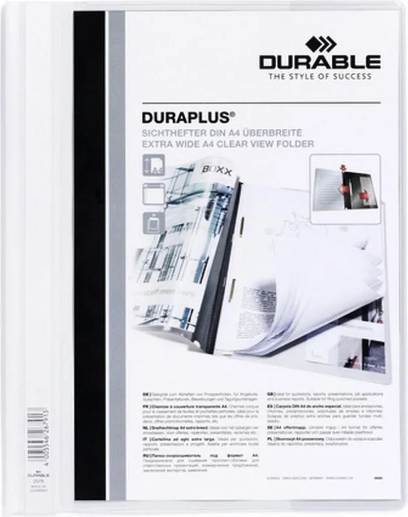 Cartelline Durable Duraplus A4 Trasparente Bianco - 25 Pezzi Professionali