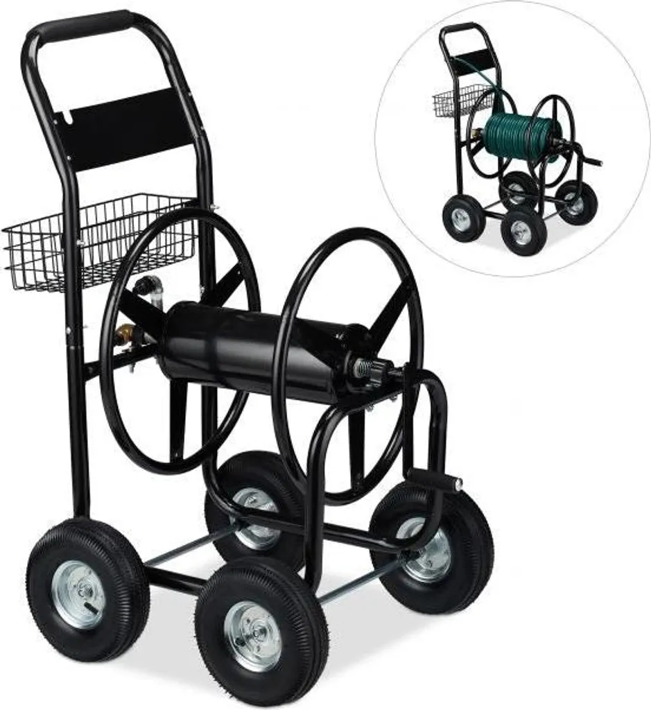 Dites adieu aux tuyaux emmêlés avec le chariot à tuyaux métal XL noir