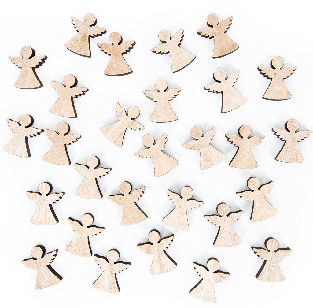 30 Mini Engel aus Holz natur 4 cm - Streudeko Schutzengel Produktbild 