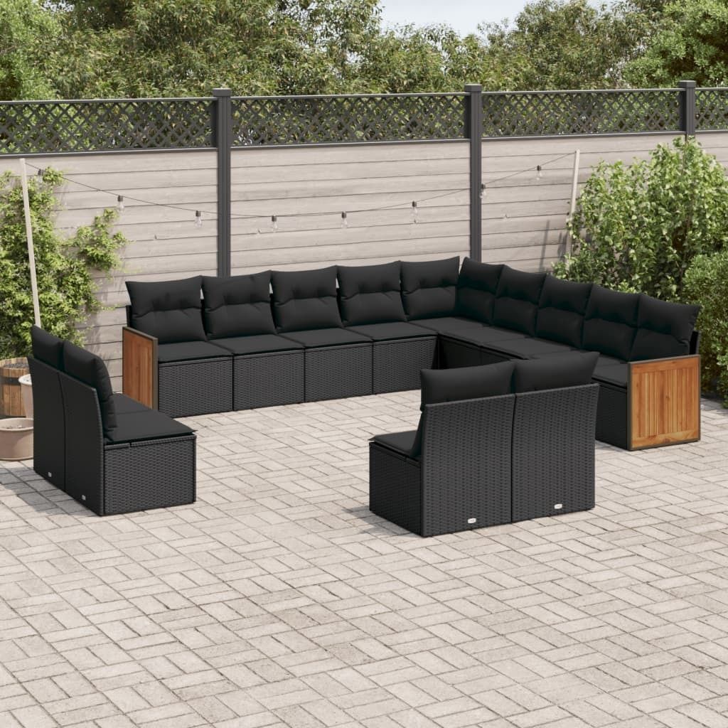Maison Exclusive - 13-tlg. Garten-Sofagarnitur mit Kissen Schwarz Poly Rattan