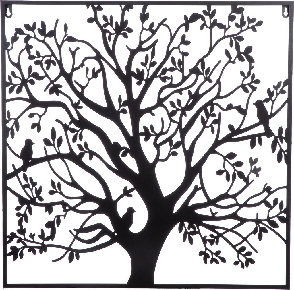 Gilde Wandrelief, quadratisch, "Vogelbaum", Baummotiv, Vogelmotiv, Metall, schwarz, VE 2, L. 1 cm, B. 60 cm, H. 60 cm Höhe: 60.00 cm Breite: 60.00...