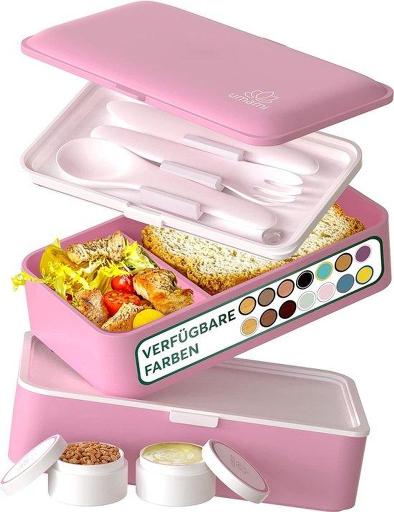 Bento-Box für Erwachsene, 1,2 Liter, mit Besteck und Behältern, lekvrij