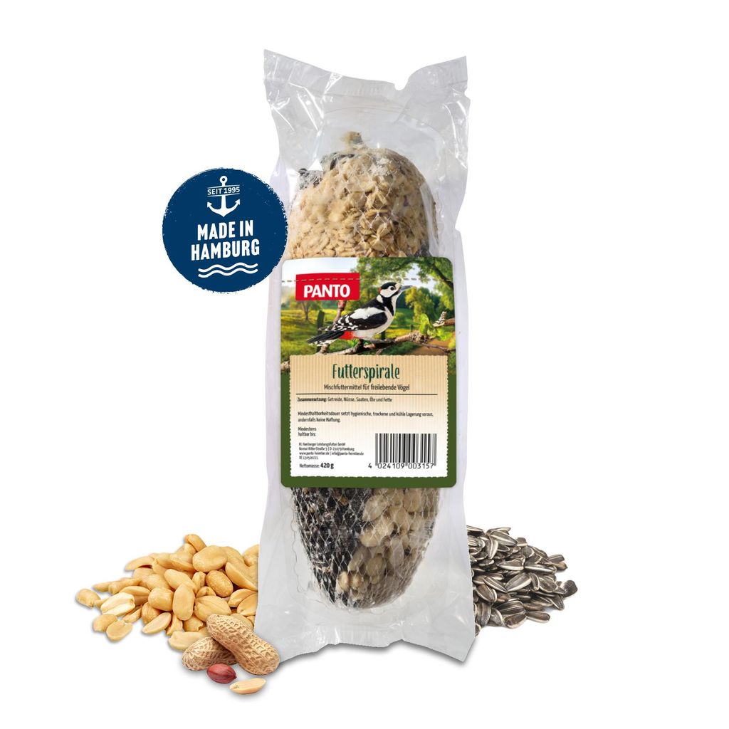 PANTO Futterspirale 420g - für Wildvögel, Vogelfutter mit Erdnüssen und Kernen