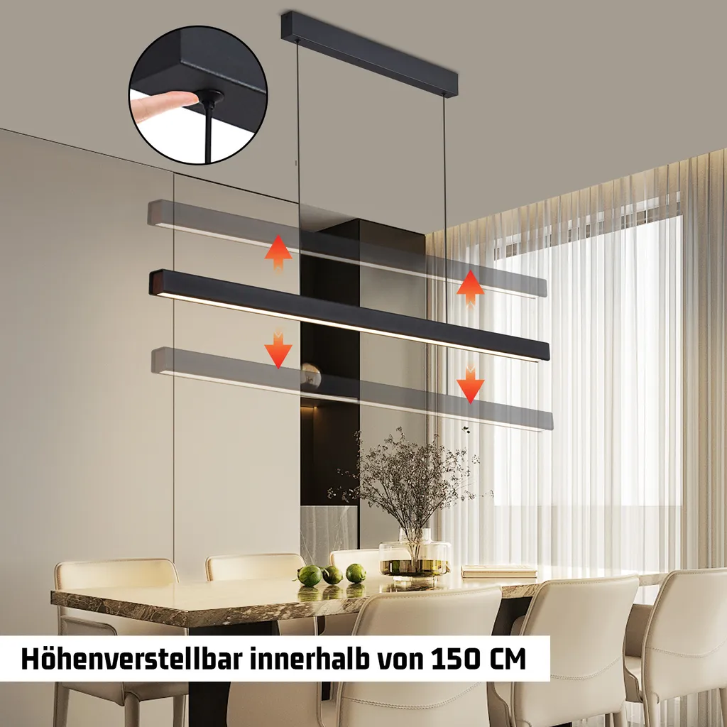 ZMH LED lampada a sospensione sala da pranzo lampada a sospensione dimmerabile tavolo da pranzo lampada a sospensione ufficio nero con telecomando 50W moderno tavolo da pranzo lampada a sospensione 148,5CM per cucina bar soggiorno camera da letto - 3