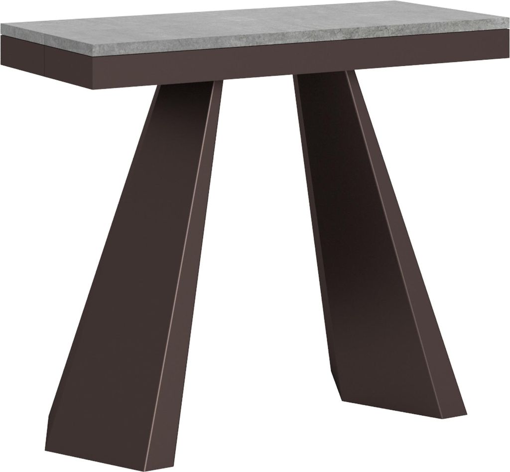 ITAMOBY - Ausziehbarer Konsolentisch 90x40/300 cm Diamante Evolution Zement mit Eisenrahmen aus Bärenbraun