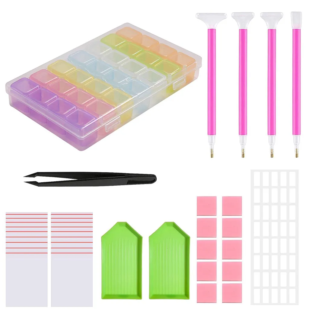 Kit Broderie Diamant 5D avec Boîte 28 Compartiments et Stylos Précision
