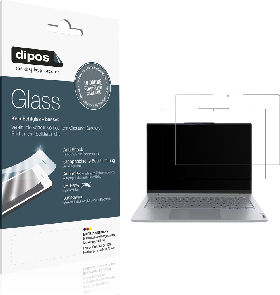 2x Schutzfolie für Lenovo ThinkBook 16 Zoll Gen 8 matt - Anti-Shock 9H Folie dipos Glass Kunststoffglas