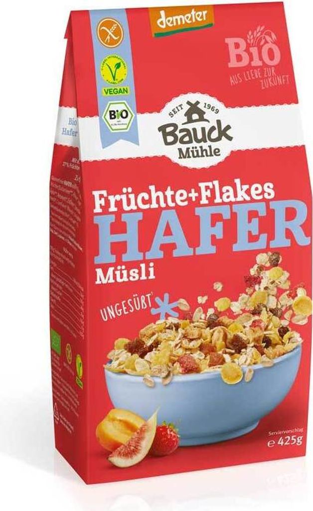 Bauckhof Hafermüsli Früchtetraum Demeter – 4er Pack Ohne Zusätze & Glutenfrei