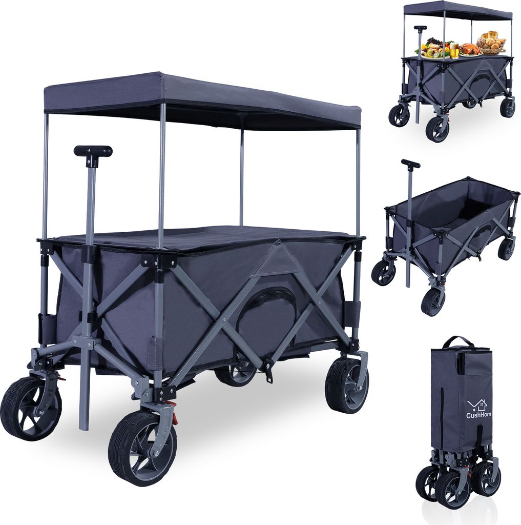 CCLIFE Bollerwagen, Grau, Klappbar, mit Dach, Tischplatte, Produktbild