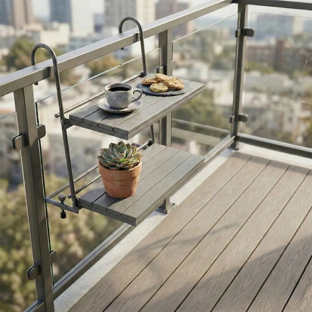 Table de balcon pliable Ninfa aspect bois, structure acier robuste