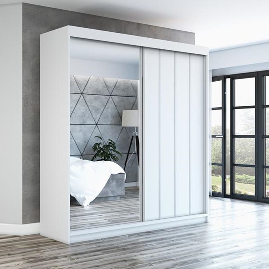 Schwebetürenschrank, 2-türig Schrank 160 cm mit Spiegel VIGO