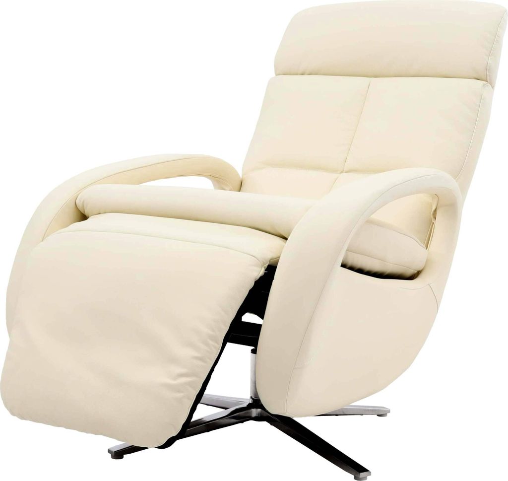 Relaxsessel MCW-L11, Design Fernsehsessel TV-Sessel Liegesessel, Liegefunktion drehbar, Voll-Leder creme-weiß