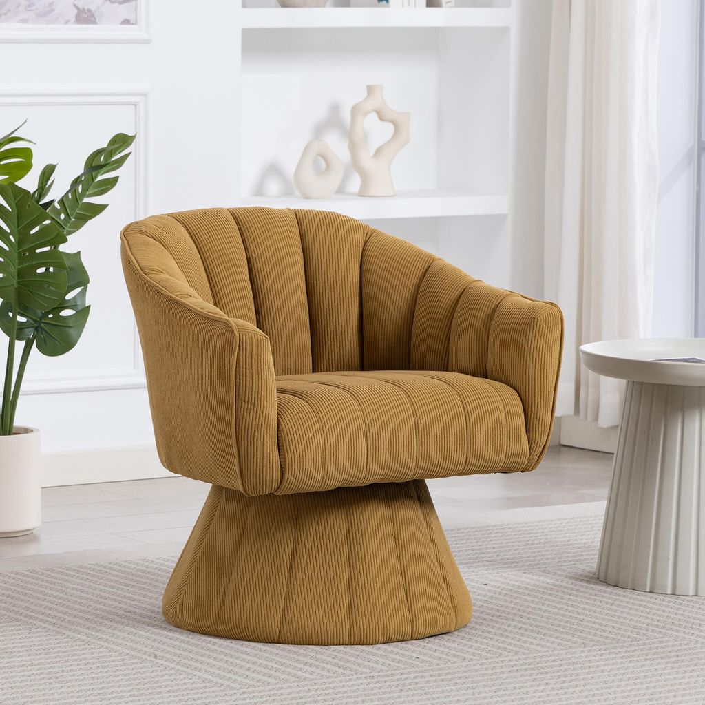 okwish 360° Drehstuhl Drehsessel Loungesessel mit Rückenlehne,Loungesessel Bistrostuhl mit stabiler Standbasis für Home-Office,Senfgelb