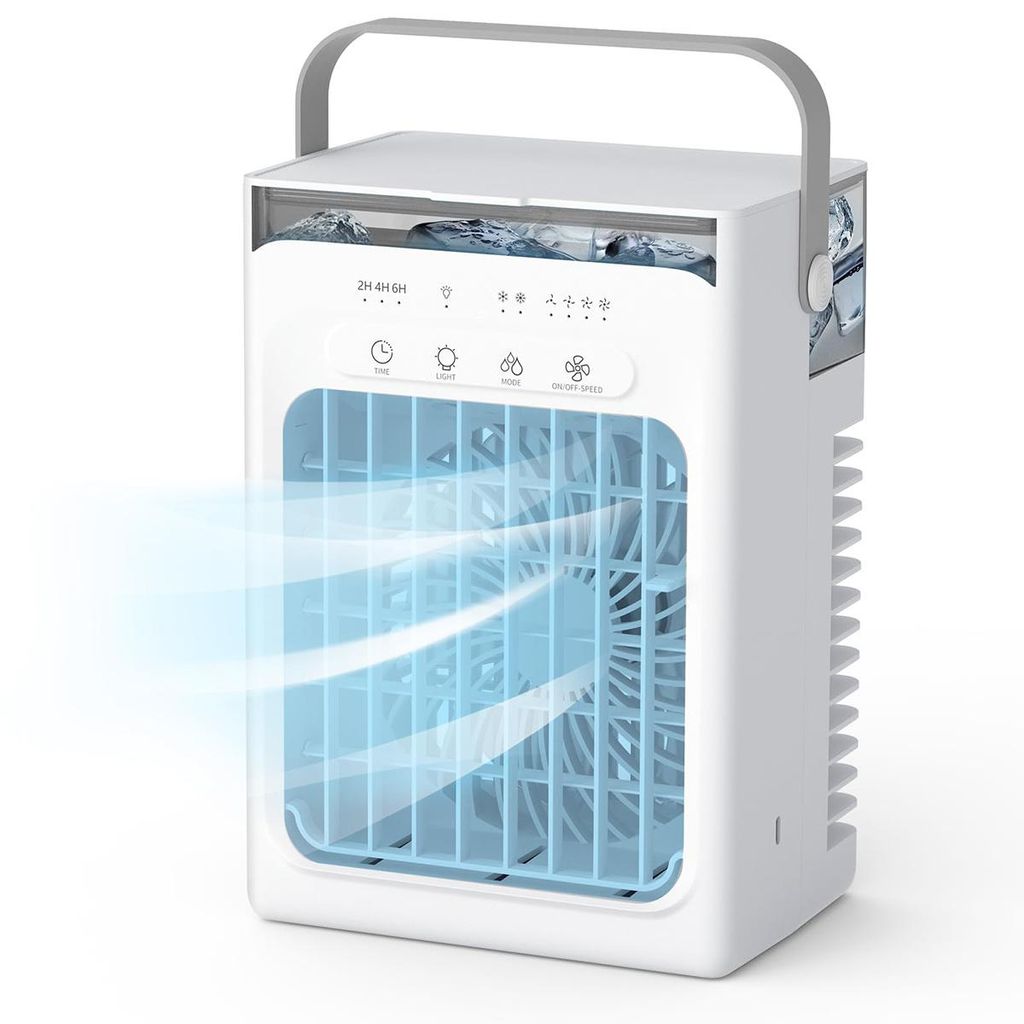 Mini Luftkühler Tischgerät mit 1000ml Tank, 4 Geschwindigkeiten, Verdunstungskühler USB, 2/4/6h Timer, RGB Nachtlicht, leise für Schlafzimmer &...