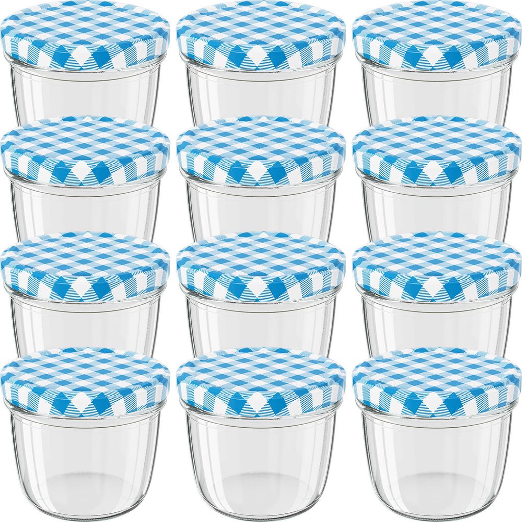 WELLGRO Einmachgläser blau kariert 230ml mit Schraubdeckel Produktbild 