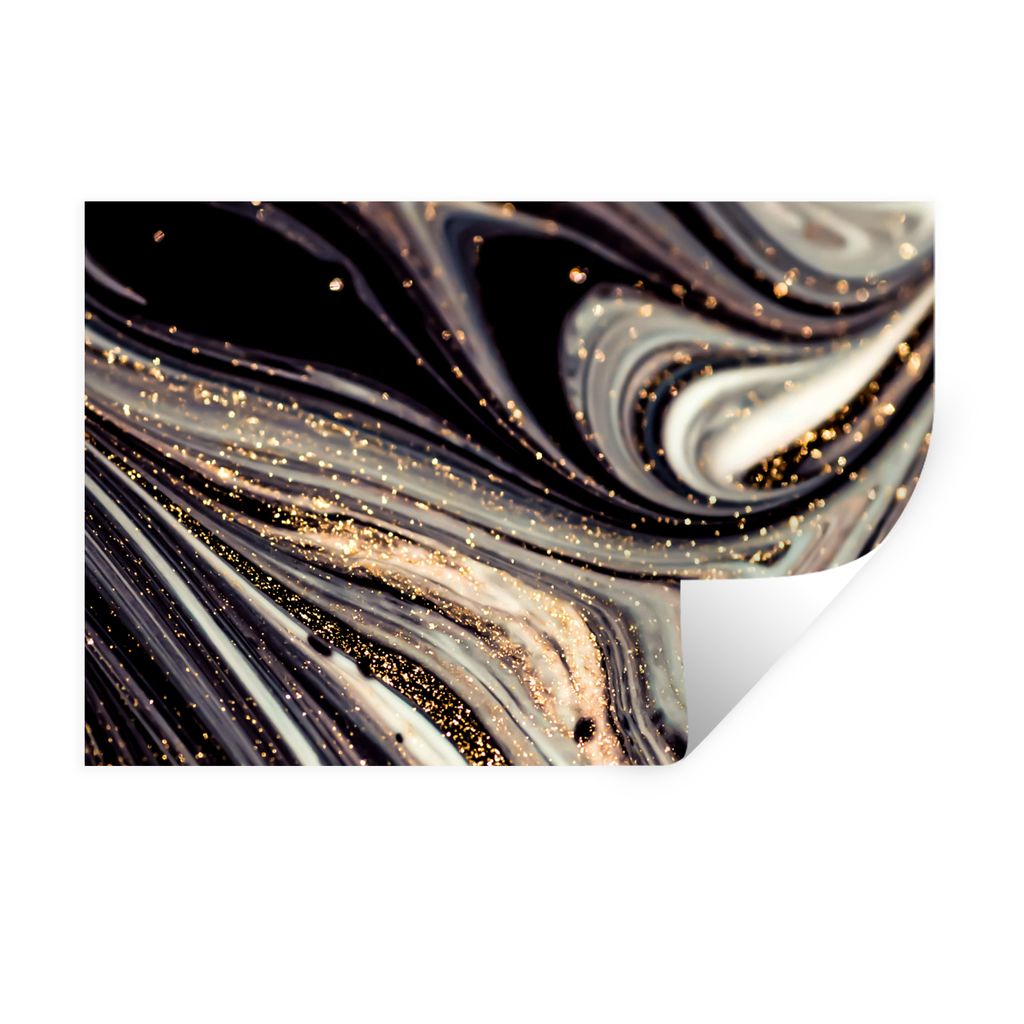 MuchoWow Wandtattoo Wandsticker Wandaufkleber Marmoroptik - Schwarz - Gold - Weiß - Glitter - Marmor 60x40 cm Selbstklebend und Repositionierbar...