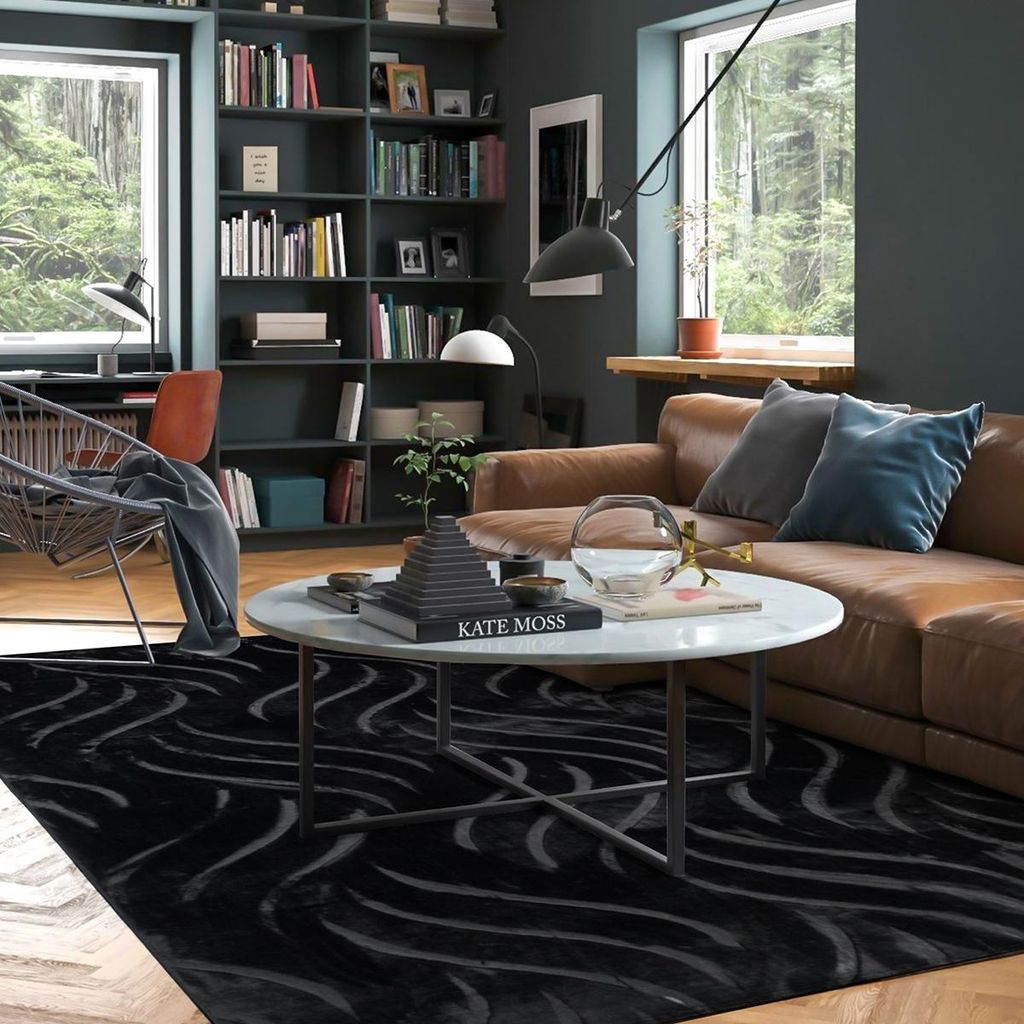 Teppich 200x300 cm - Schwarz - Wellenmuster - 3D-Effekt - Rutschfest - Geeignet für Automatische Staubsaugerroboter - Allergikerfreundlich