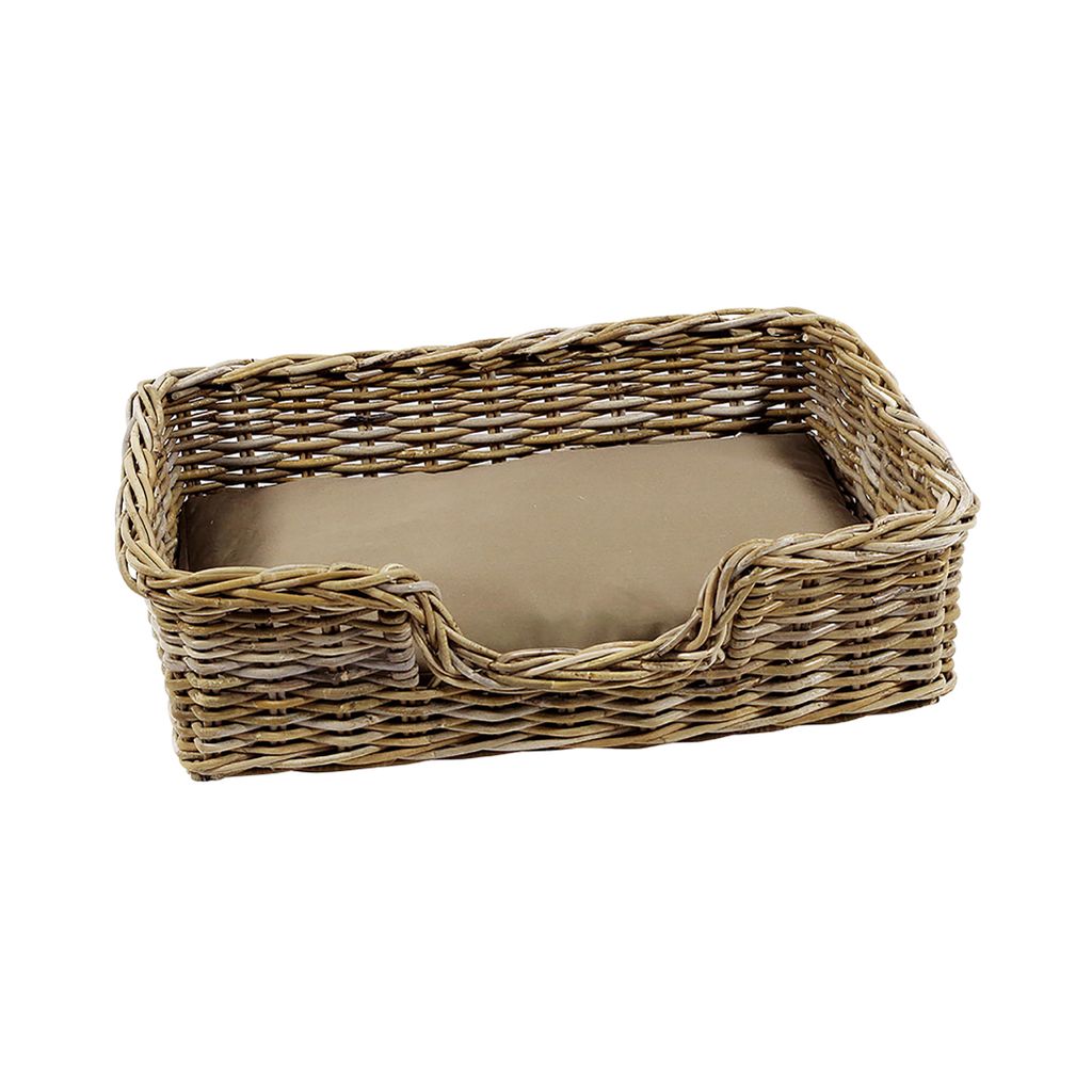 Kobolo Hundekorb Hundesofa aus stabilem Rattan geflochten inkl. Kissen 72x53x20 cm