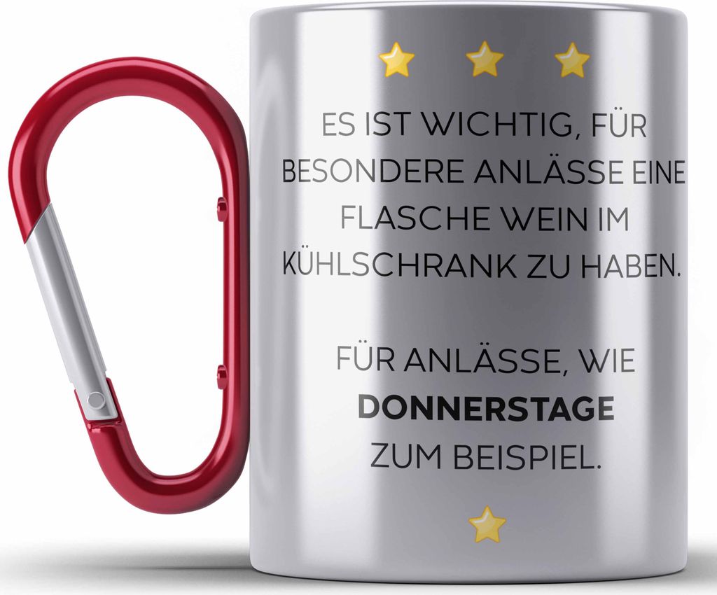 Trendation - Lustige Edelstahl Tasse Karabiner mit Spruch Produktbild 